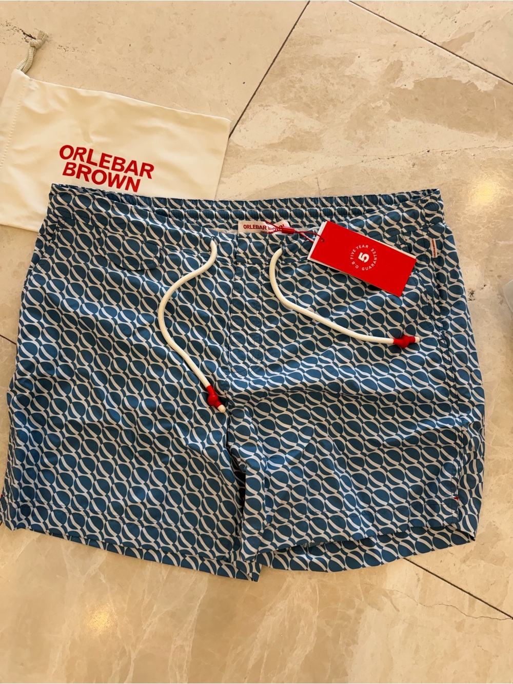 Orlebar Brown Blue Geometric Swim Trunks size 38 NWT